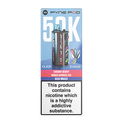 Pyne Pod packaging for Berry Edition with nicotine warning on a white background