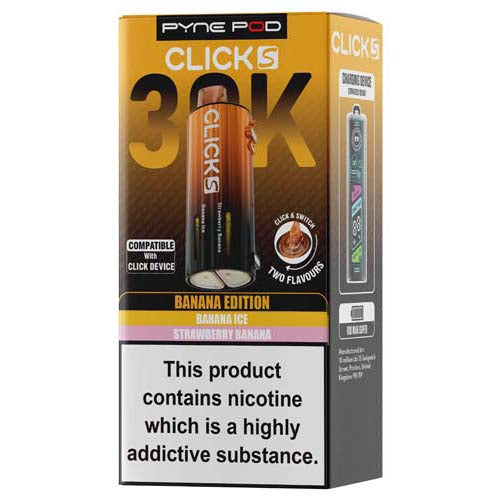 Pyme Pod Clicks 30K packaging with nicotine warning on a white background