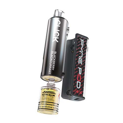 A Pyne Pod Blackberry vape device with its attached 10ml bottle, shown against a plain white background.