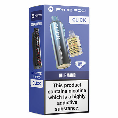 Pyne Pod Blue Magic packaging with nicotine warning on a white background