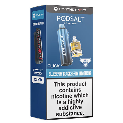 PODSALT vape pod packaging with branding and product details on a white background