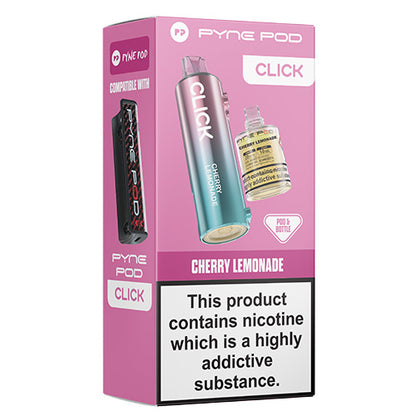 Pyne Pod Click cherry lemonade vape device packaging on a white background