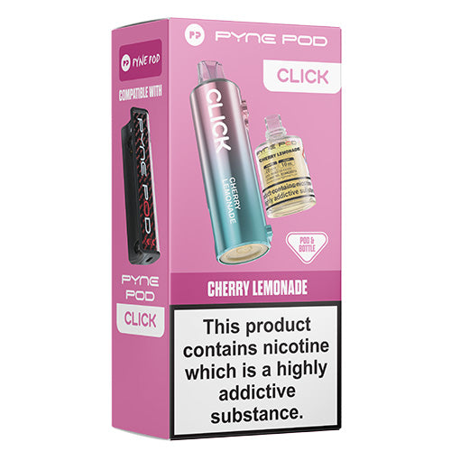 Pyne Pod Click cherry lemonade vape device packaging on a white background