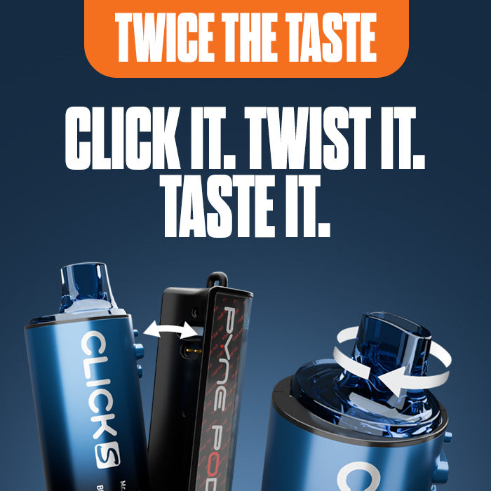 Pyne Pod Click S 30K Vape Kit on a blue background