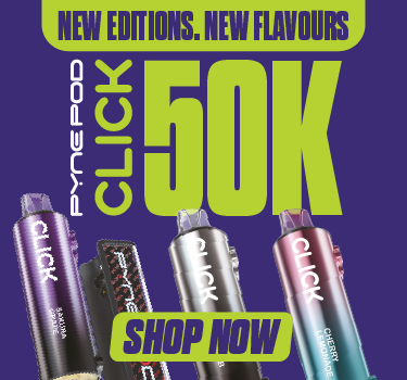 Promotional image of Pynepod Click vape devices with text 'New Editions. New Flavours' and 'Shop Now' on a purple background.