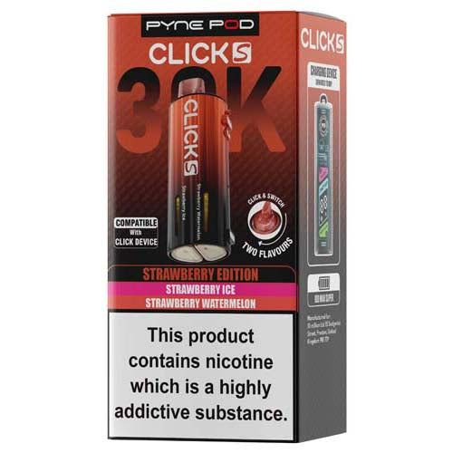 Pyne Pod Clicks 30K strawberry edition packaging on a white background