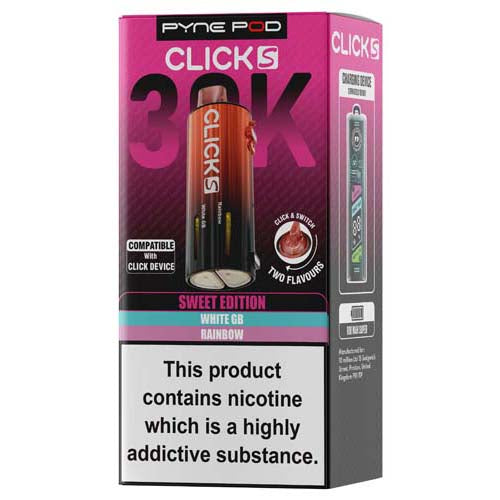 Pynk Pod Clicks 30K vape device packaging on a white background